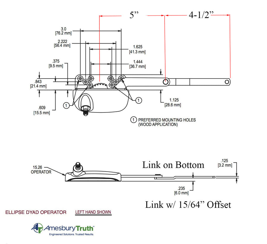 Truth Ellipse Split Arm Casement Operator, 1/4