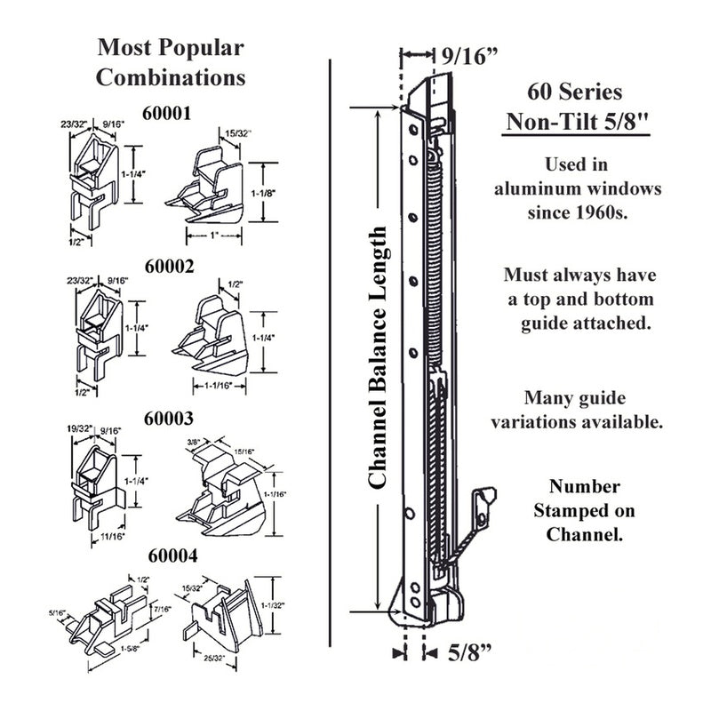 1/2 Inch Non-Tilt Window Channel Balance with Shoes - 1/2 Inch Non-Tilt Window Channel Balance with Shoes