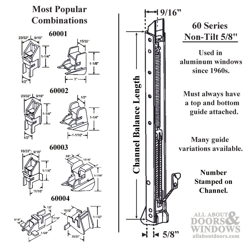 1/2 Inch Non-Tilt Window Channel Balance with Shoes - 1/2 Inch Non-Tilt Window Channel Balance with Shoes