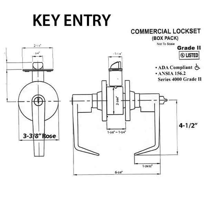 Entry Lever, Grade 2 Commercial Lock 2-3/4bs, Saturn Series - Choose Color - Entry Lever, Grade 2 Commercial Lock 2-3/4bs, Saturn Series - Choose Color