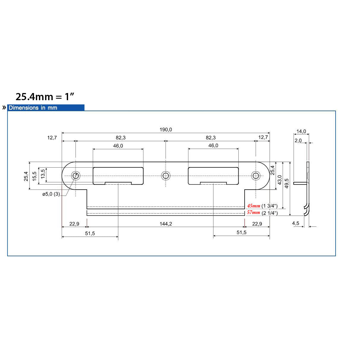 Latch & Deadbolt Strike Plate, 45mm, 1-3/4