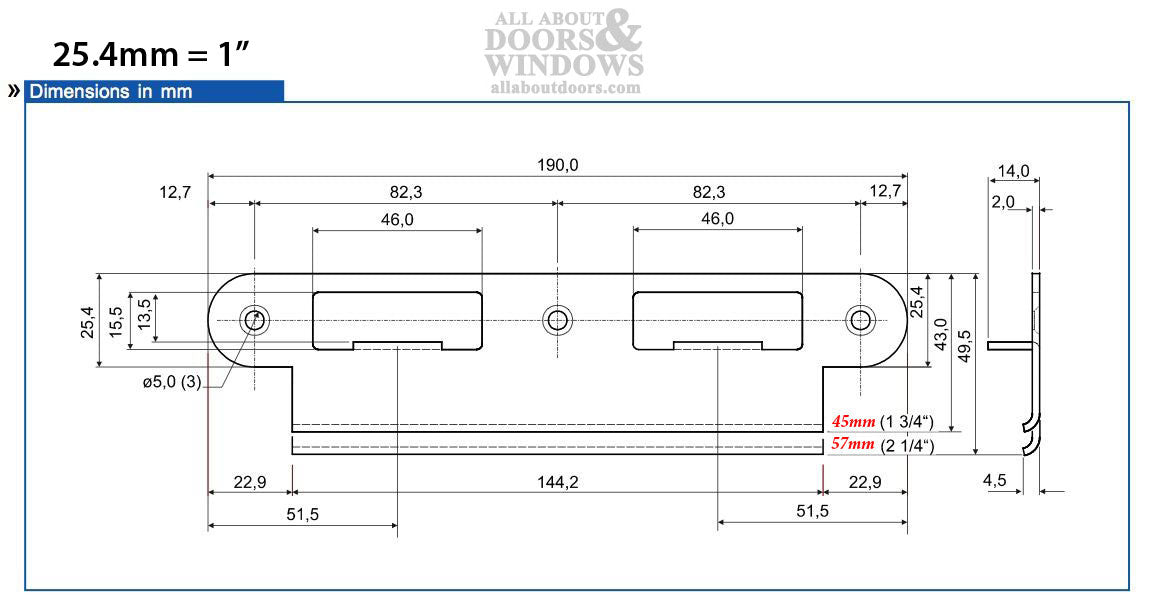 Latch & Deadbolt Strike Plate, 45mm, 1-3/4