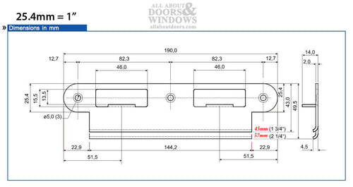 Latch & Deadbolt Strike Plate, 45mm, 1-3/4