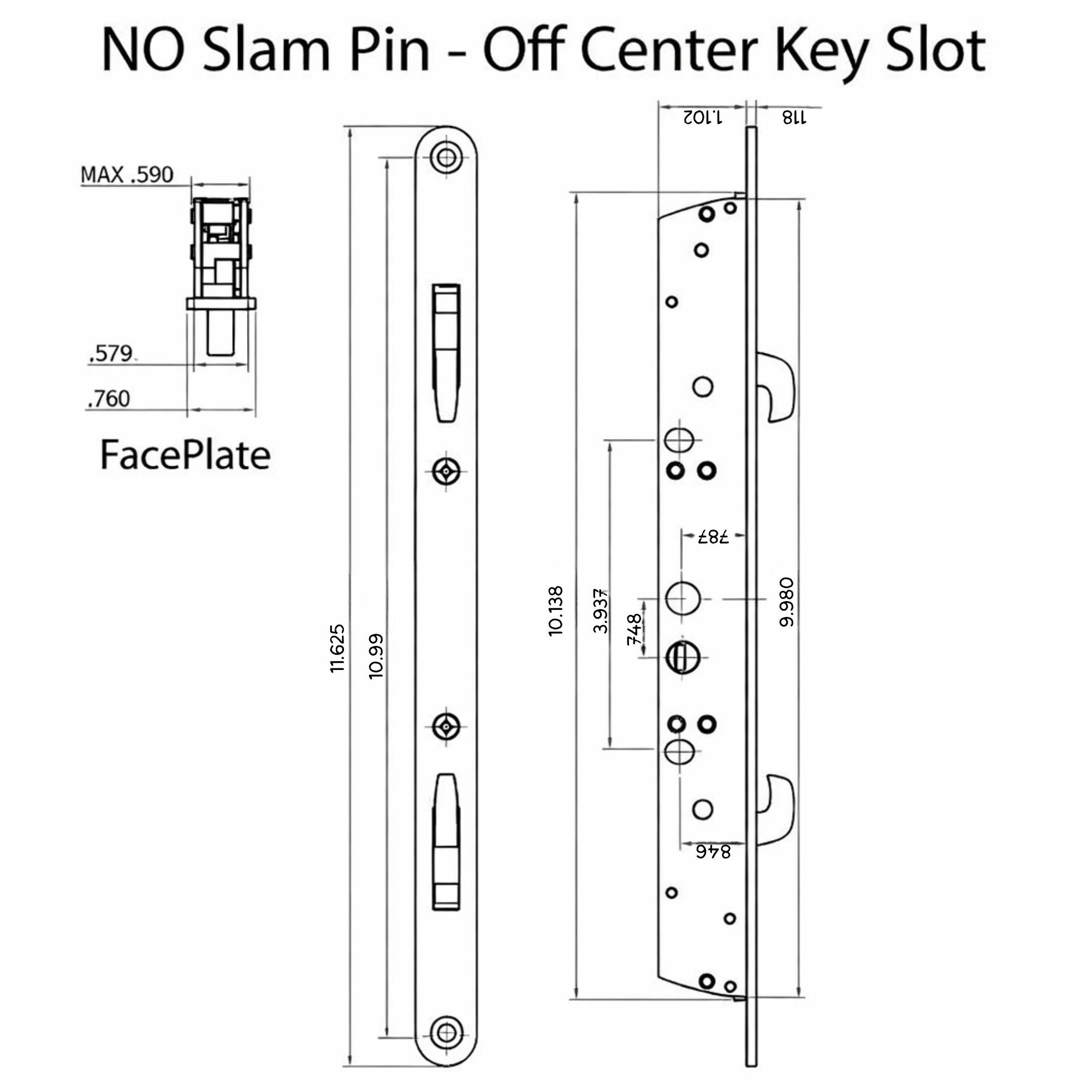 Double Hook Mortise Lock for Sliding Doors Off Center Hole NO Slam Pin - Double Hook Mortise Lock for Sliding Doors Off Center Hole NO Slam Pin