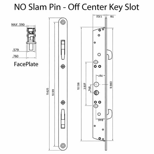 Double Hook Mortise Lock for Sliding Doors Off Center Hole NO Slam Pin - Double Hook Mortise Lock for Sliding Doors Off Center Hole NO Slam Pin