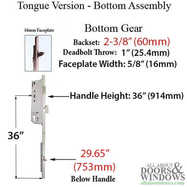 Hoppe 16mm Manual 60/92 Gear, Tongue at 29.65