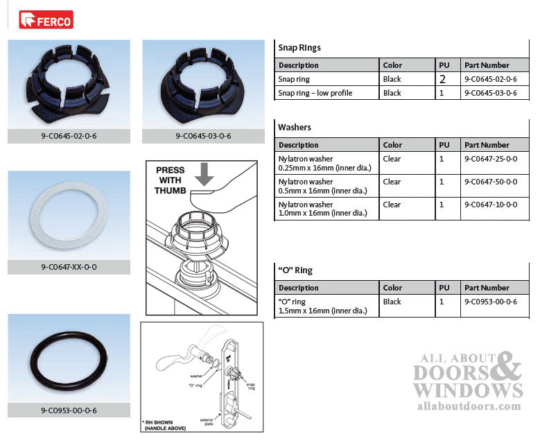 G-U Ferco Handle Snap Ring Kit, Standard & Low Profile - G-U Ferco Handle Snap Ring Kit, Standard & Low Profile