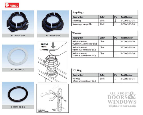 G-U Ferco Handle Snap Ring Kit, Standard & Low Profile - G-U Ferco Handle Snap Ring Kit, Standard & Low Profile