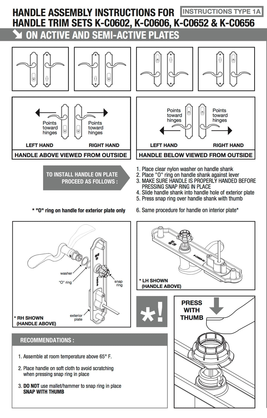 G-U Ferco Handle Snap Ring Kit, Standard & Low Profile - G-U Ferco Handle Snap Ring Kit, Standard & Low Profile