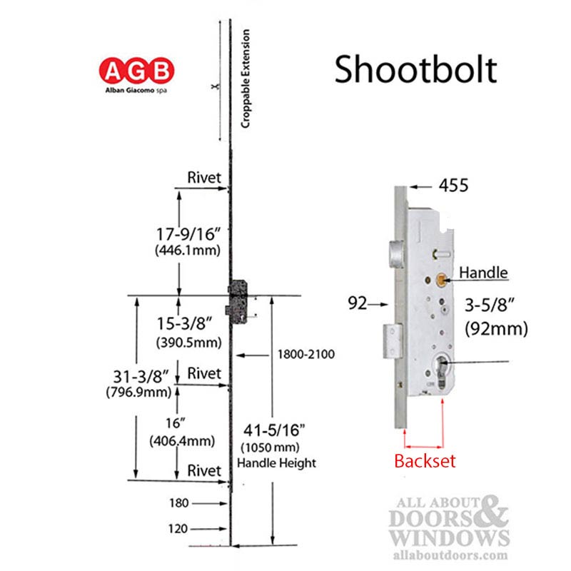 16mm AGB Multipoint Lock with Top and Bottom Shootbolts, 41-5/16