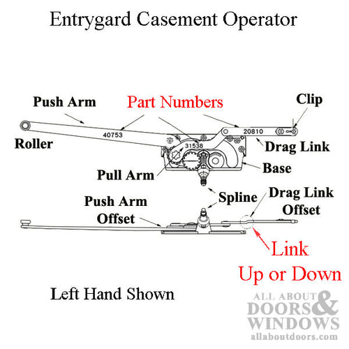 Truth Casement Operator, LH, Offset down Link # 20810, Raised Roller - Truth Casement Operator, LH, Offset down Link # 20810, Raised Roller