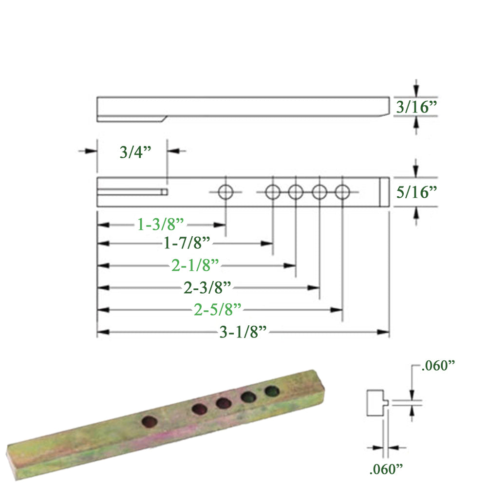 Pivot Bar 3-1/8 Inch, 5 holes, Straight - Yellow Zinc - Pivot Bar 3-1/8 Inch, 5 holes, Straight - Yellow Zinc