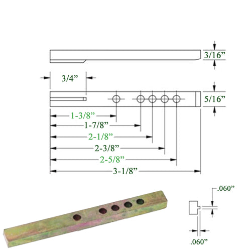 Pivot Bar 3-1/8 Inch, 5 holes, Straight - Yellow Zinc - Pivot Bar 3-1/8 Inch, 5 holes, Straight - Yellow Zinc