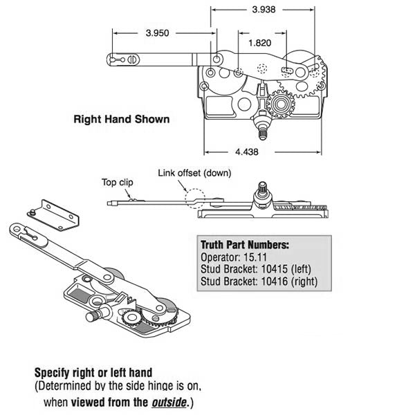 Truth Dyad Casement Operator, Wood windows, Link offset down, Left hand - Truth Dyad Casement Operator, Wood windows, Link offset down, Left hand