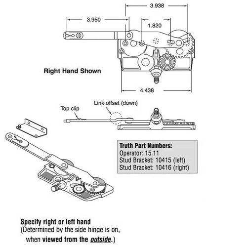 Truth Dyad Casement Operator, Wood windows, Link offset down, Left hand - Truth Dyad Casement Operator, Wood windows, Link offset down, Left hand