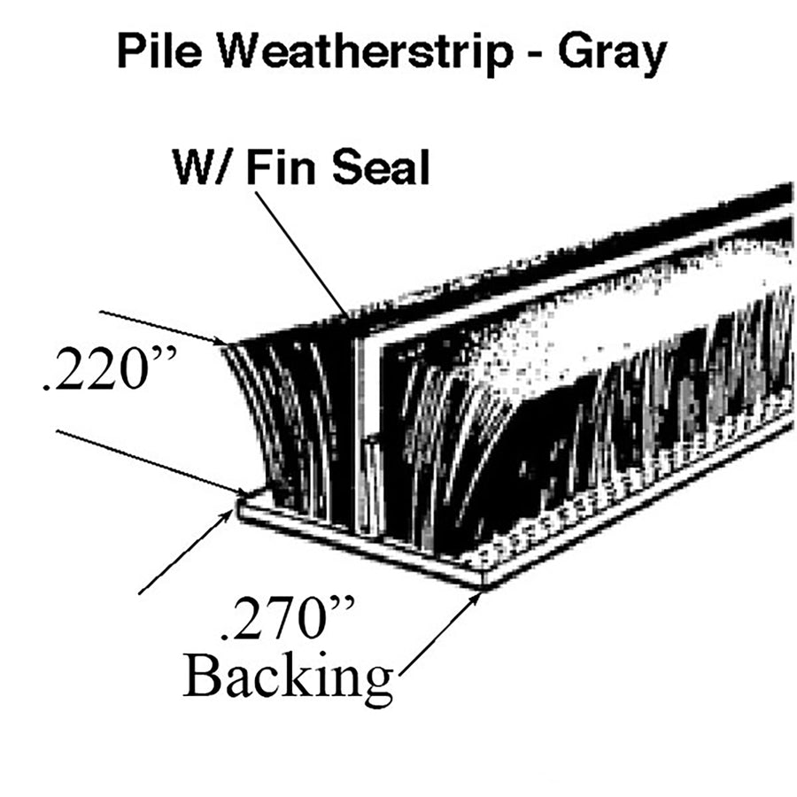 .270 backing x .220 Pile Weather-strip w/ Fin seal  - Gray or White - .270 backing x .220 Pile Weather-strip w/ Fin seal  - Gray or White