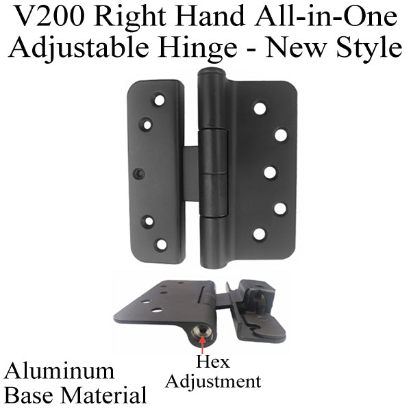 V200 Right Hand All In One Adjustable Hinge, Aluminum Base - V200 Right Hand All In One Adjustable Hinge, Aluminum Base