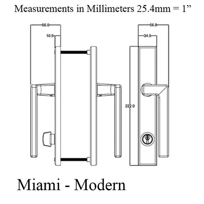 Miami Sliding Patio Door Handle - Keyed Active, Left Hand - Choose Color - Miami Sliding Patio Door Handle - Keyed Active, Left Hand - Choose Color