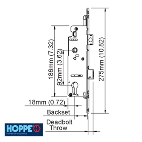 Hoppe Mortise Single Point Lock - 14mm Deadbolt Throw, 16mm Faceplate, 45/92 Gear - Hoppe Mortise Single Point Lock - 14mm Deadbolt Throw, 16mm Faceplate, 45/92 Gear