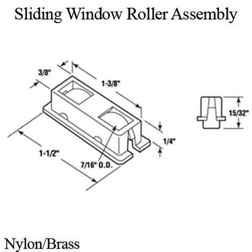 Roller Assembly (Flat) - Sliding Windows, Nylon / Brass - Pairs - Roller Assembly (Flat) - Sliding Windows, Nylon / Brass - Pairs