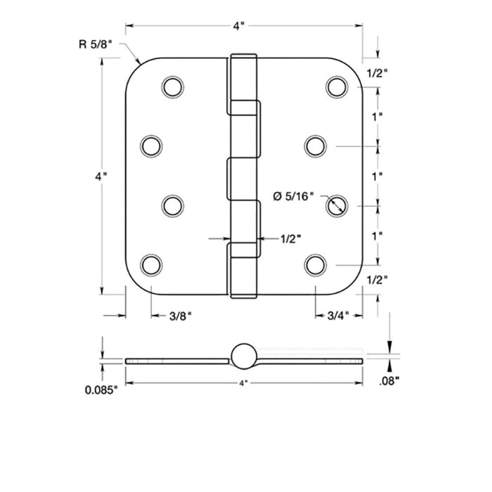 Residential Steel Hinge, Ball Bearings, 4 x 4 with 5/8