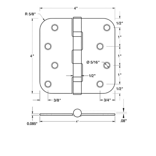 Residential Steel Hinge, Ball Bearings, 4 x 4 with 5/8