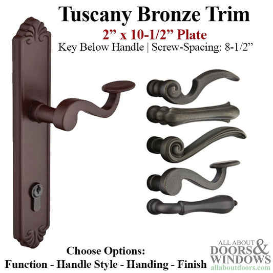 Multipoint Lock Trim, 2 x 10-1/2" Plate, Bronze Tuscany Handle set - Choose Handle Lever