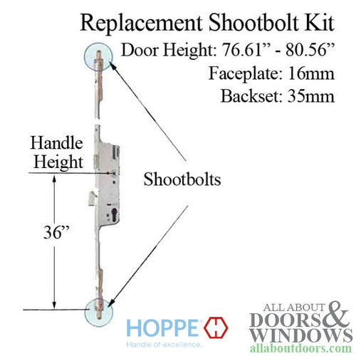 Hoppe 3-point Multipoint Lock, Door Heights 76.61