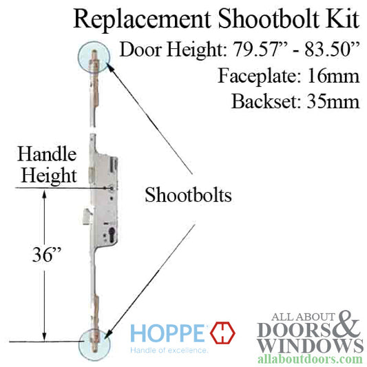 Hoppe 3-point Multipoint Lock, Door Heights 79.57 - 83.50", 1-3/8" Backset, Shootbolt Version