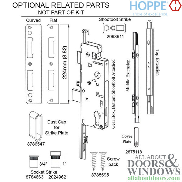 Hoppe 3-point Multipoint Lock, Door Heights 79.57 - 83.50