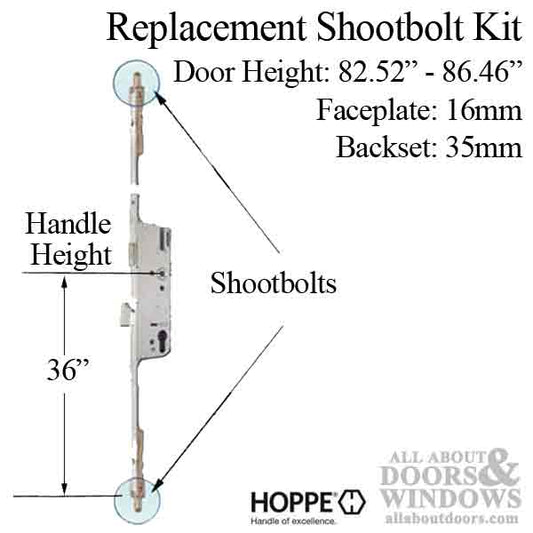 Hoppe 3-point Multipoint Lock, Door Heights 82.52"- 86.46", 1-3/8" Backset, Shootbolt Version