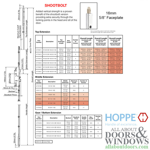 Hoppe 3-point Multipoint Lock, Door Heights 85.47