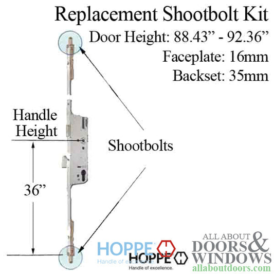 Hoppe 3-point Multipoint Lock, Door Heights 88.43 - 92.36", 1-3/8" Backset, Shootbolt Version