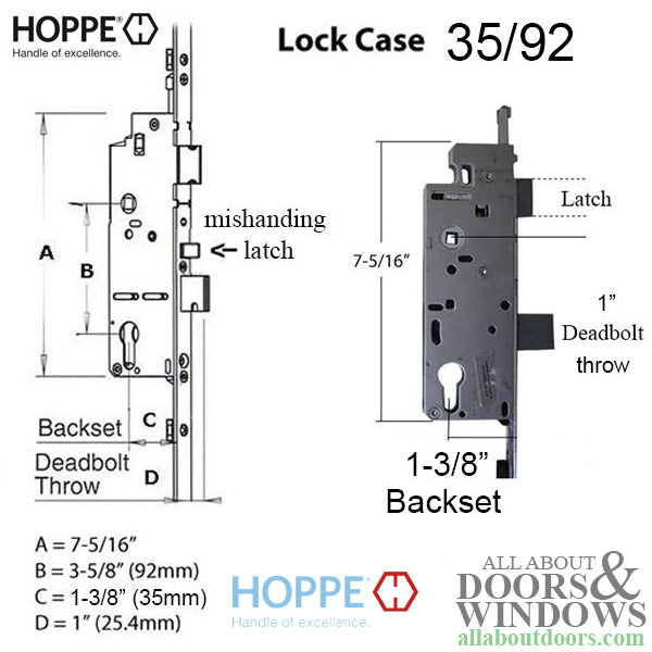 Hoppe 3-point Multipoint Lock, Door Heights 88.43 - 92.36