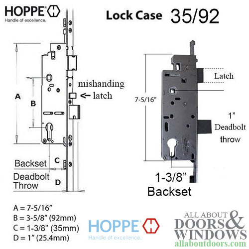 Hoppe 3-point Multipoint Lock, Door Heights 88.43 - 92.36
