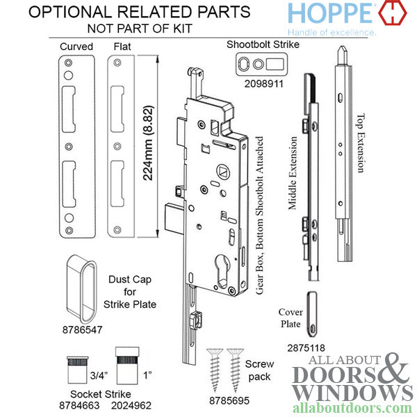 Hoppe 3-point Multipoint Lock, Door Heights 88.43 - 92.36