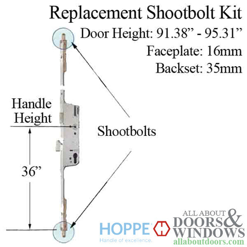 Hoppe 3-point Multipoint Lock, Door Heights 91.38