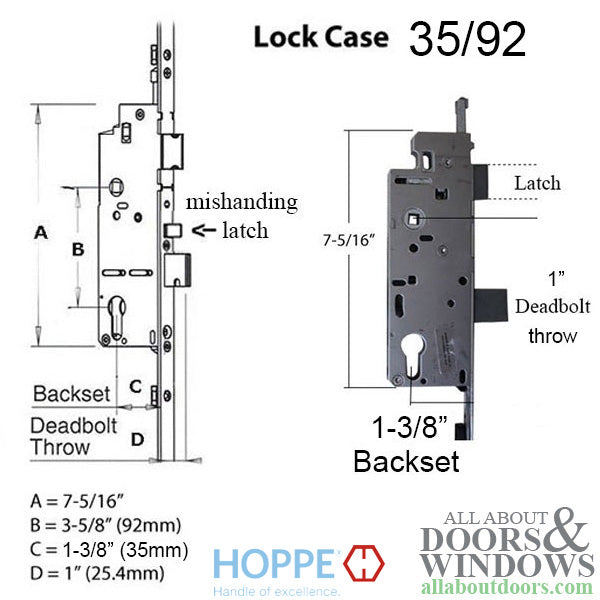 Hoppe 3-point Multipoint Lock, Door Heights 91.38