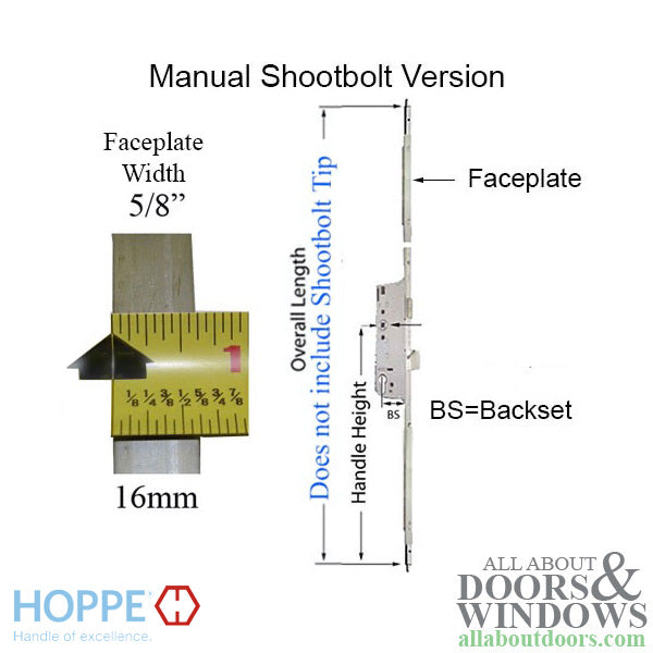 Hoppe 3-point Multipoint Lock, Door Heights 91.38