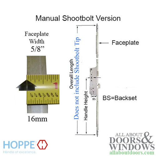 Hoppe 3-point Multipoint Lock, Door Heights 91.38