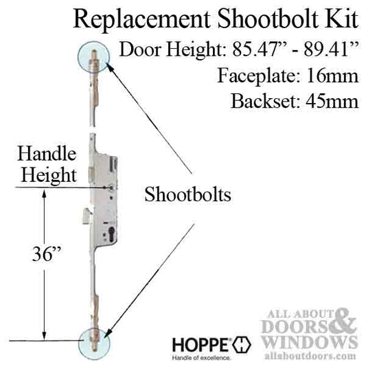 Hoppe 3-point Multipoint Lock, Door Heights 85.47"- 89.41", 1-3/4" Backset, Shootbolt Version