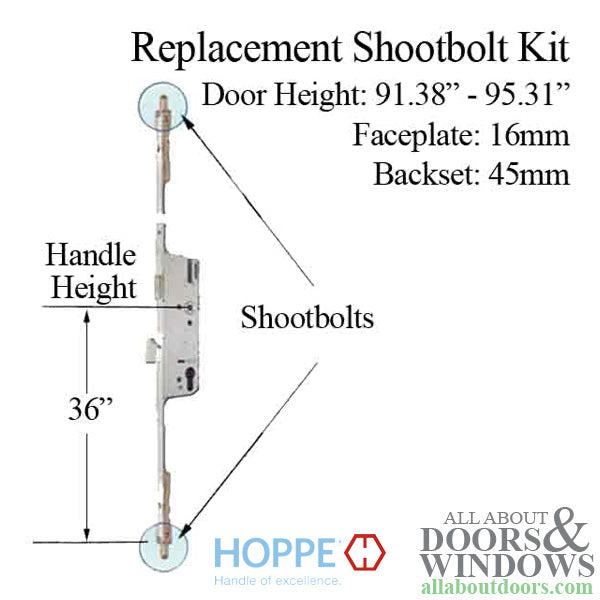 Hoppe 3-point Multipoint Lock, Door Heights 91.38