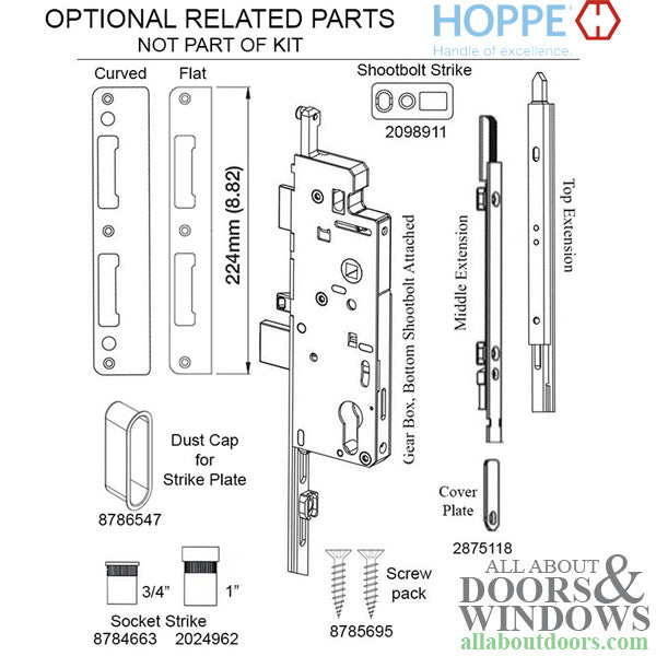 Hoppe 3-point Multipoint Lock, Door Heights 91.38