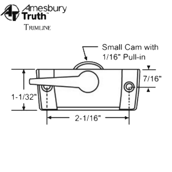 Truth Sash Lock For Casement Windows Trimline Sweep Sash Lock 2-1/16 inch screw holes 1/16 cam 7/16 offset - Truth Sash Lock For Casement Windows Trimline Sweep Sash Lock 2-1/16 inch screw holes 1/16 cam 7/16 offset