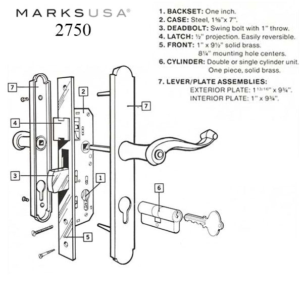 Marks Door Handle Set Marks 2750 Thinline Storm and Security Door Handle Set - Marks Door Handle Set Marks 2750 Thinline Storm and Security Door Handle Set