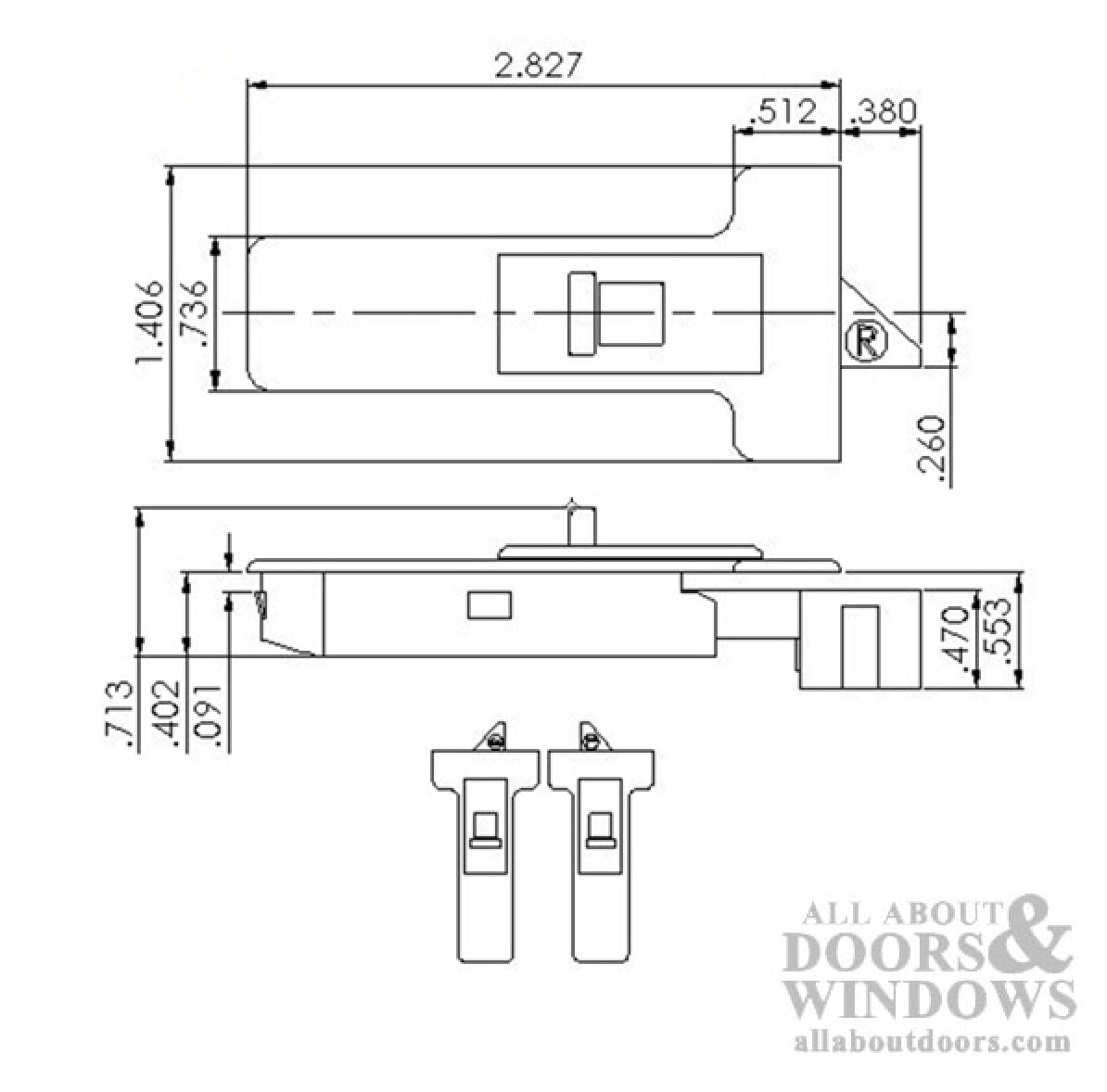 Tilt Latch, T - shape, LH/RH Pair, Large 2-13/16 - White - Tilt Latch, T - shape, LH/RH Pair, Large 2-13/16 - White