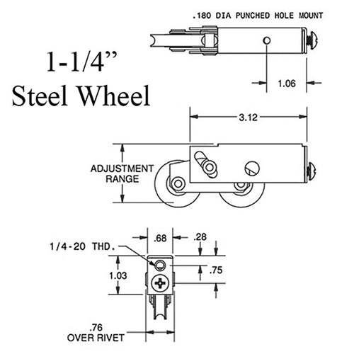 Sliding Patio Door Roller Two Wheel Glass Door Roller 1.25 Inch Door Roller Plain Back Steel Housing - Sliding Patio Door Roller Two Wheel Glass Door Roller 1.25 Inch Door Roller Plain Back Steel Housing
