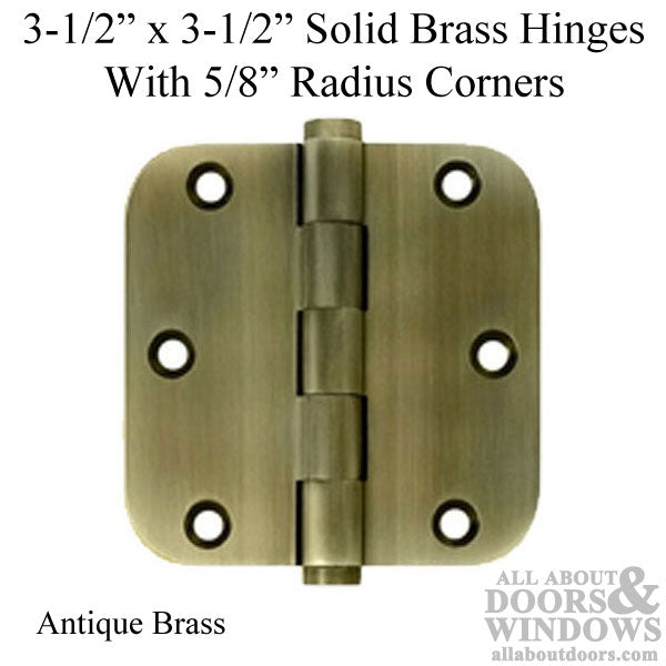 3.5 x 3.5 inch, 5/8 Radius Corners, Residential Hinges, Solid Brass, Pair, Choose Finish - 3.5 x 3.5 inch, 5/8 Radius Corners, Residential Hinges, Solid Brass, Pair, Choose Finish