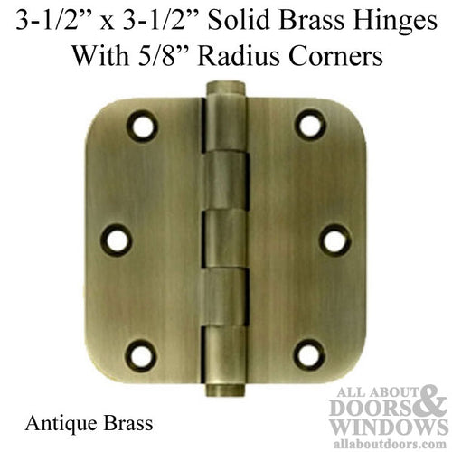 3.5 x 3.5 inch, 5/8 Radius Corners, Residential Hinges, Solid Brass, Pair, Choose Finish - 3.5 x 3.5 inch, 5/8 Radius Corners, Residential Hinges, Solid Brass, Pair, Choose Finish