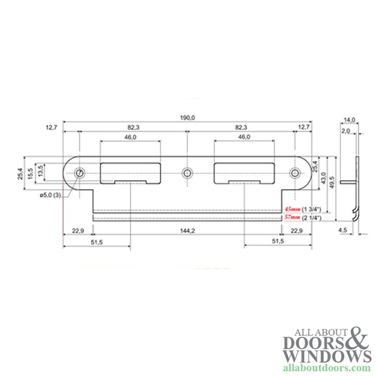 Strike Plate, Latch & Deadbolt, 45mm 1-3/4